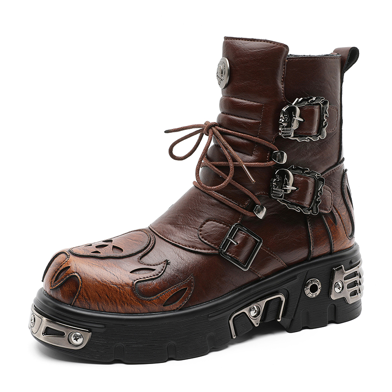 Men'S Shoes To Increase Height - Punk-Style Retro Coole Totenkopf-Flammen Personalisierte Herrenschuhe