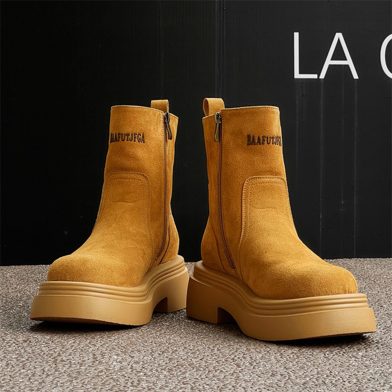 Men'S Shoes To Increase Height - Winter Europa Amerika Retro Dickbodige Stiefel